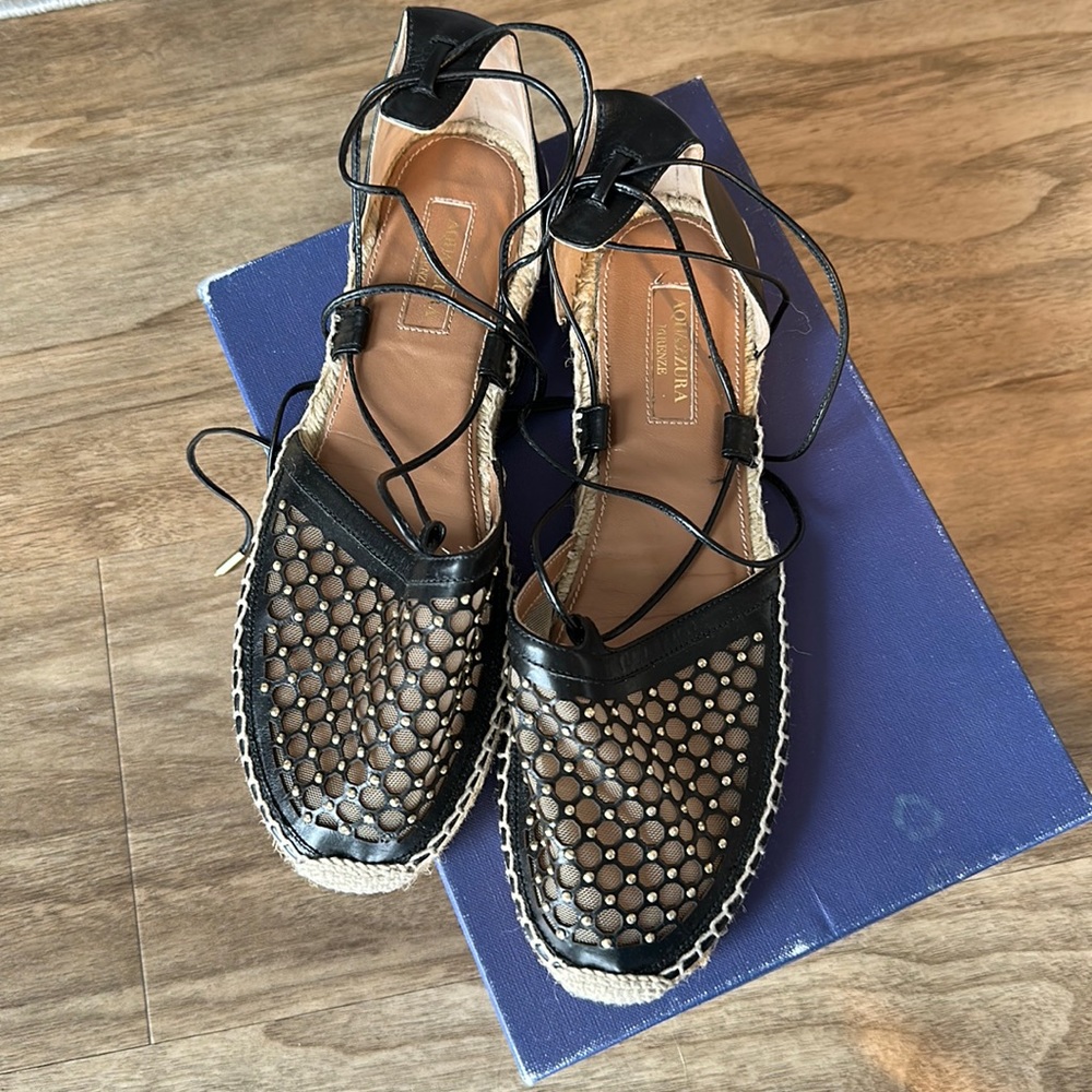 Aquazzura Firenze Blondie Flat Espadrilles Black